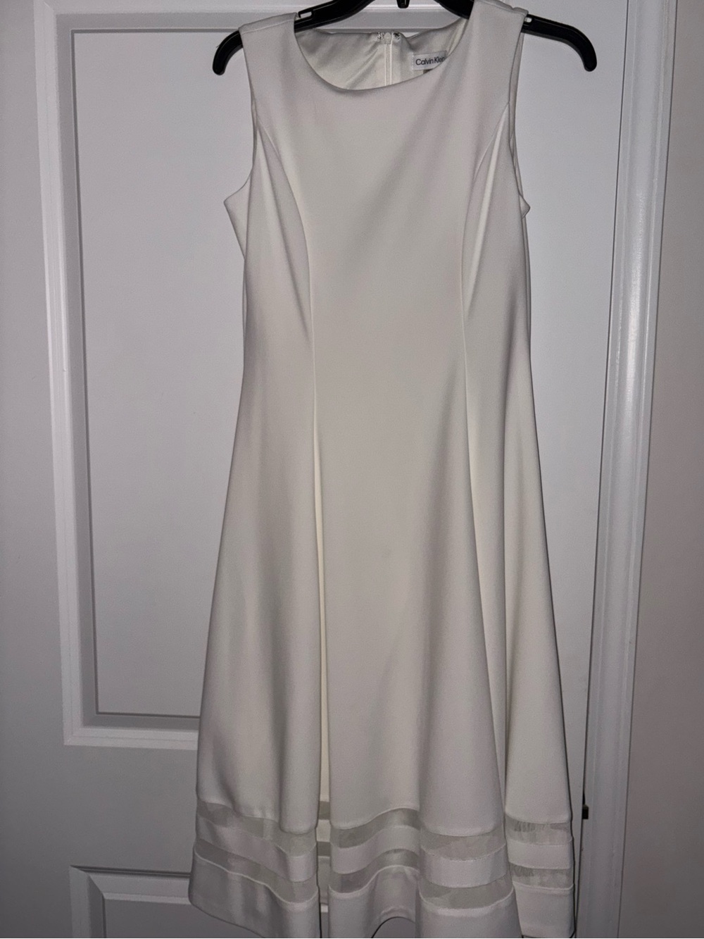 Calvin Klein Cream A-Line Sleeveless Dress with Sheer Hem Stripes